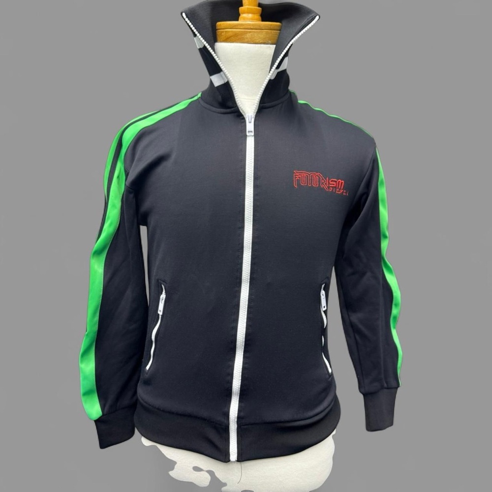 Diesel Futurism  Black Neon Green Striped High Collar Track Jacket Mens Small